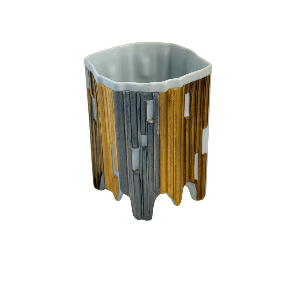 Vintage Hutschenreuther Germany Vase Mid Century Modern Gold Gray Ceramic 3” - Picture 4 of 11